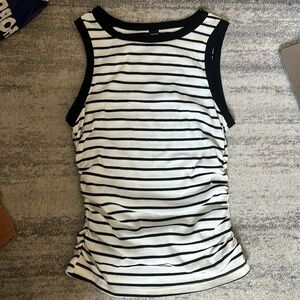 shein size M black and white striped halter neck tank top with ruched detail
